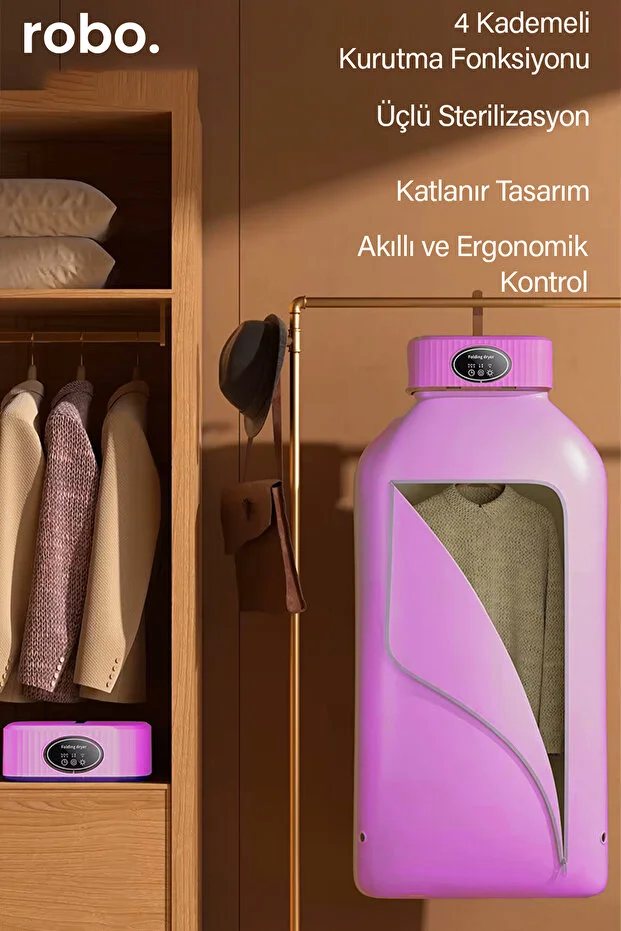 ROBO Katlanır Çamaşır Kurutma Makinesi Pembe
